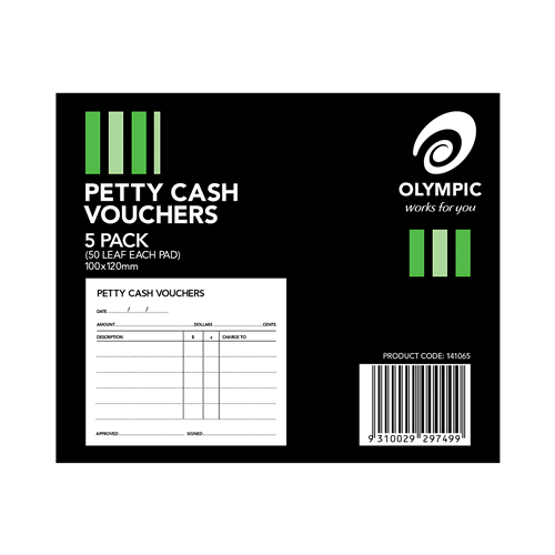 OYLMPIC PETTY CASH PAD Singles 50Leaf 100x120mm, Pk5 Pads